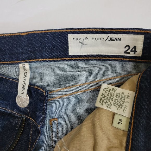 Rag & Bone 10" High Rise Skinny Ankle Raw Hem Jean in Mad River, Dark - Picture 10 of 11